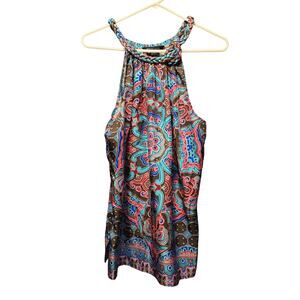 Etcetera 100% silk print braided neck tank
